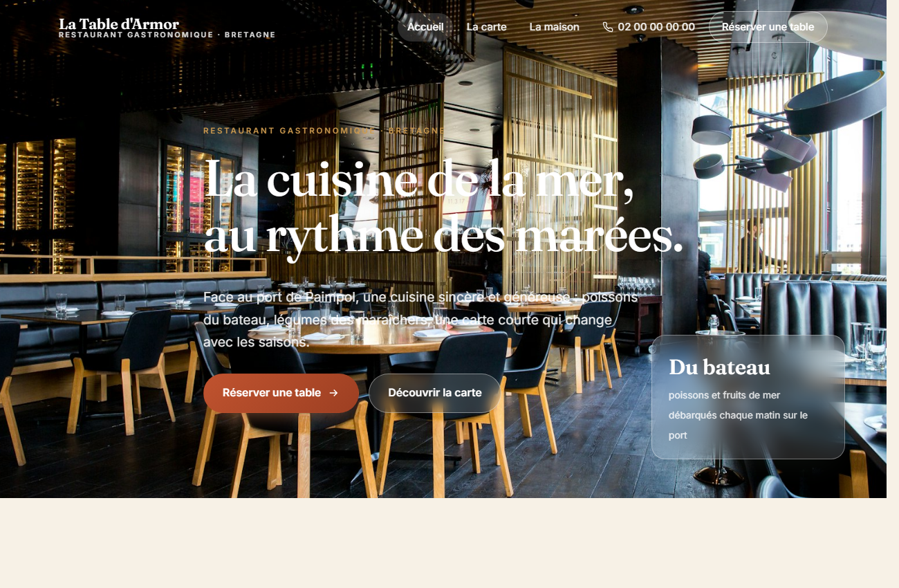 Site de restaurant conçu par Bretagne Web Studio